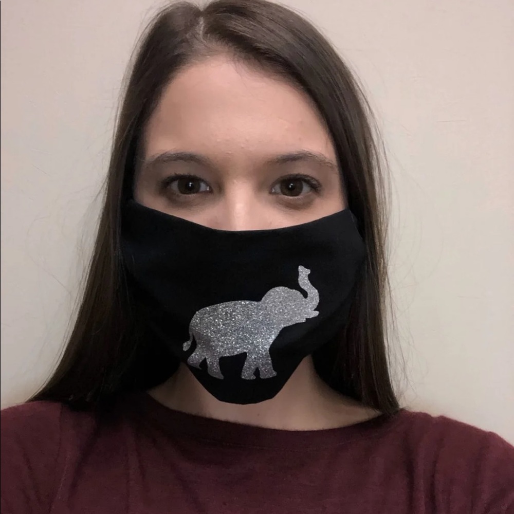 Black 100% Cotton Face Mask with Glitter Elephant